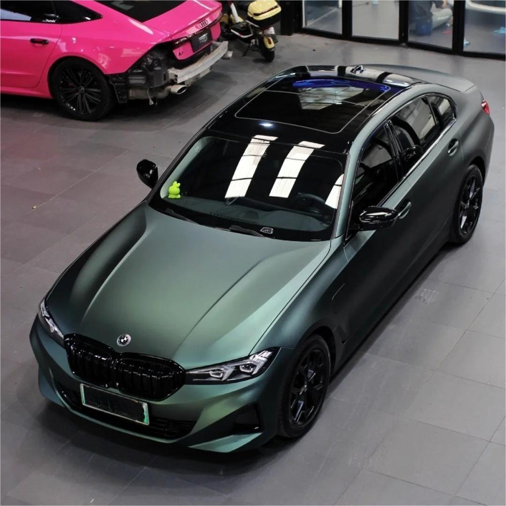 Matte Emerald Green Car Vinyl Wrap BWM I3 product image 2 - Veloro matte vinyl wrap