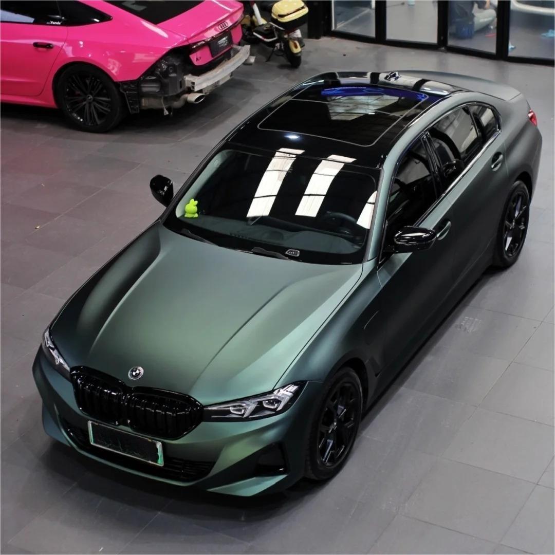Matte Emerald Green Car Vinyl Wrap BWM I3 product image 2 - Veloro matte vinyl wrap