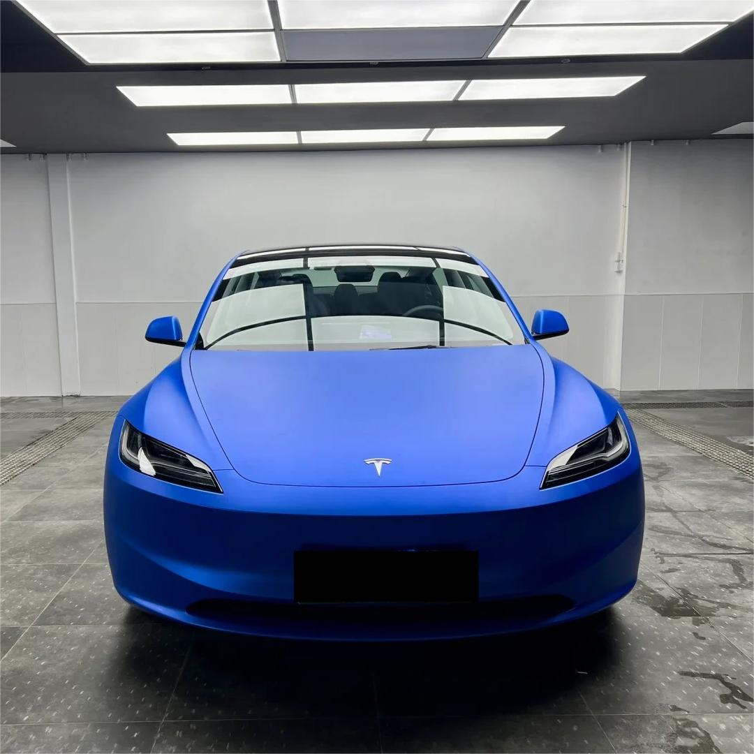 Matte Metallic Satin Chrome Blue Car Vinyl Wrap PET product image 2 - Veloro chrome vinyl wrap