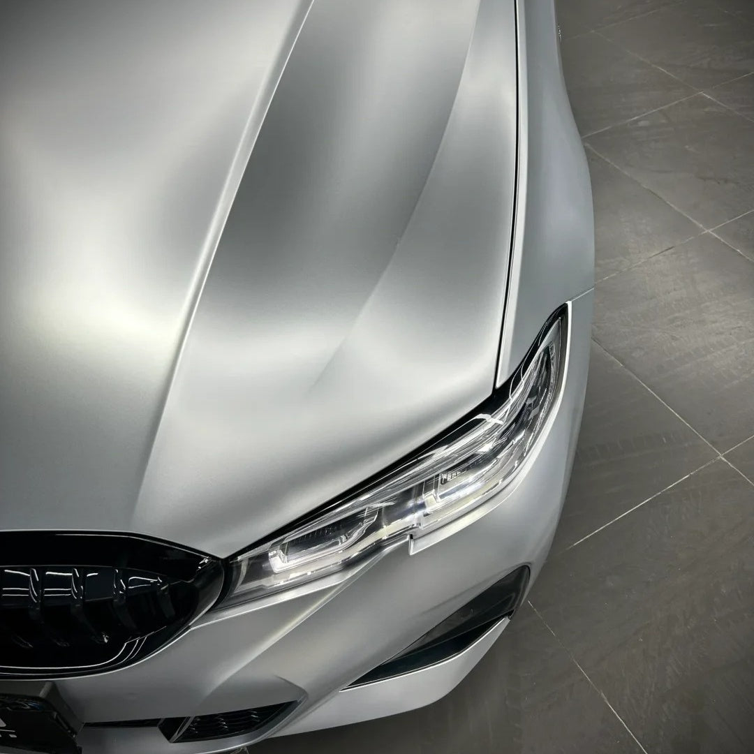 Matte Metallic Silver Car Vinyl Wrap PET product image 3 - Veloro matte vinyl wrap
