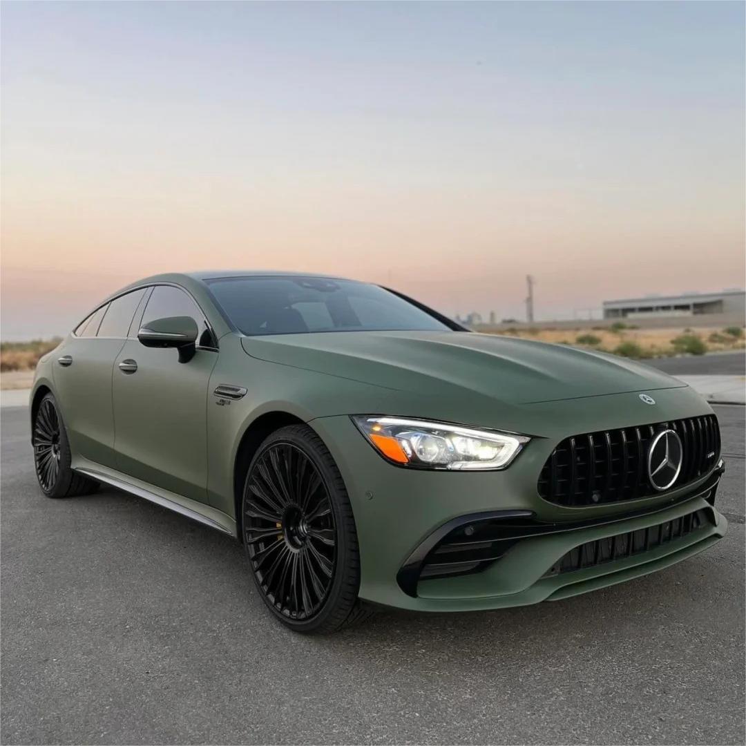 Matte Satin Khaki Dark Green Car Vinyl Wrap | Ultimate Flat Khaki Green Car Wrap PET product image 2 - Veloro matte