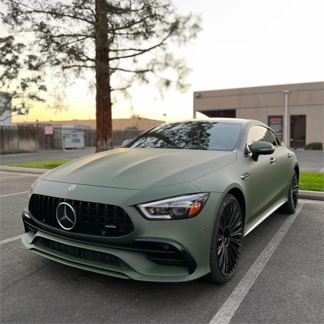 Matte Satin Khaki Dark Green Car Vinyl Wrap | Ultimate Flat Khaki Green Car Wrap PET product image 3 - Veloro matte