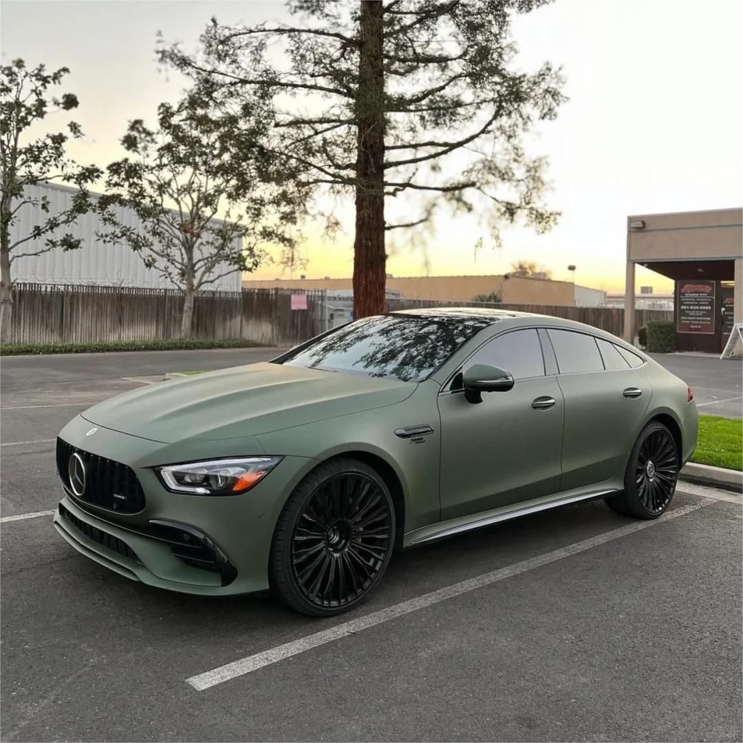 Matte Satin Khaki Dark Green Car Vinyl Wrap | Ultimate Flat Khaki Green Car Wrap PET product image 6 - Veloro matte