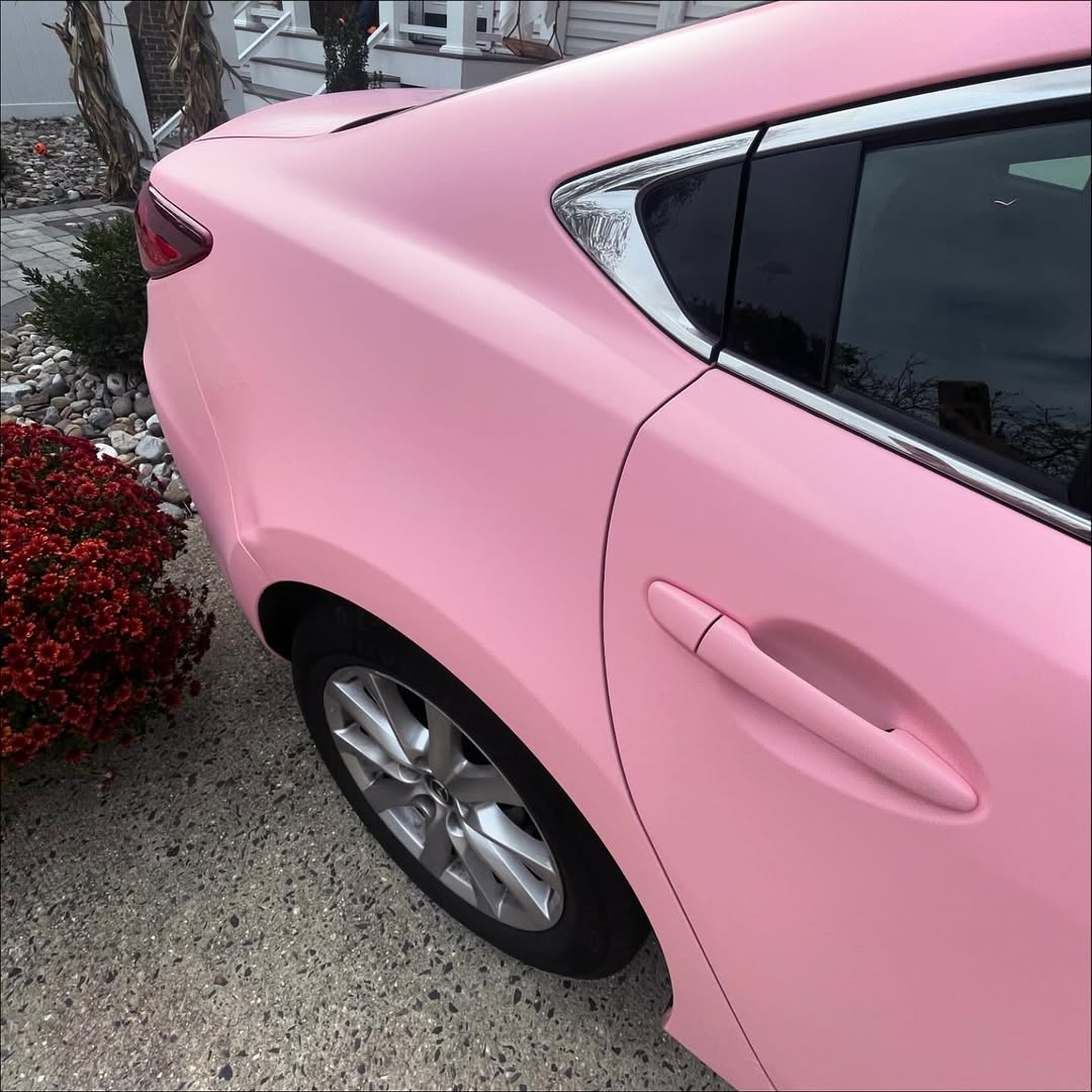 Matte Ultimate Flat Rose Pink Car Vinyl Wrap| Matte Baby Pink Wrap PET product image 5 - Veloro matte vinyl wrap