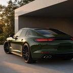 Luxury car wrapped in Crystal Army Green gloss colored PPF at golden hour | Veloro