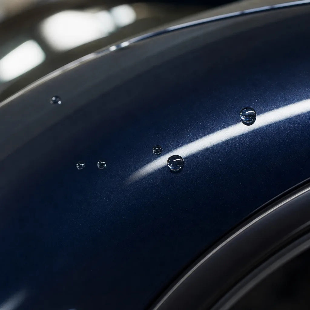 Close-up of Crystal Sapphire Blue gloss colored PPF surface texture | Veloro