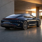 Luxury car wrapped in Crystal Sapphire Blue gloss colored PPF at golden hour | Veloro