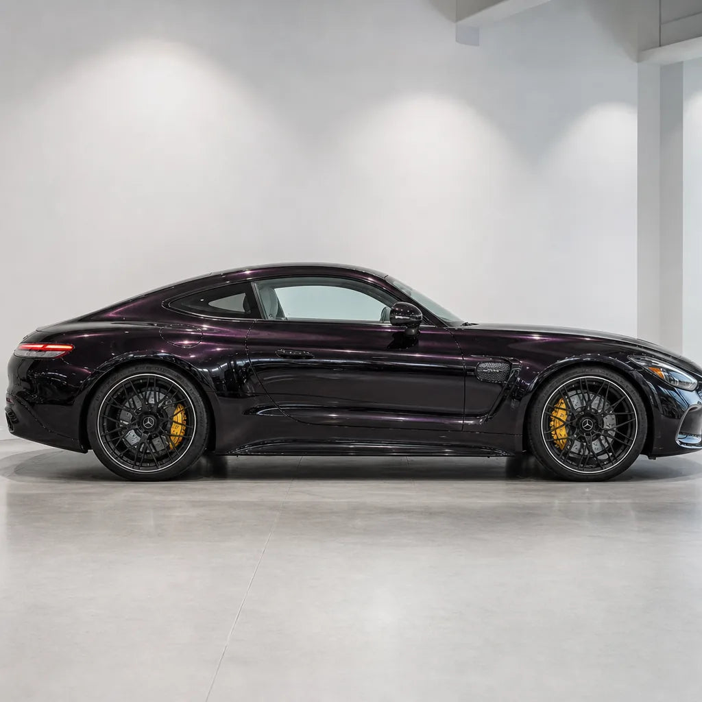 Cuprite Red gloss colored PPF wrapped on a Mercedes-AMG GT side profile | Veloro