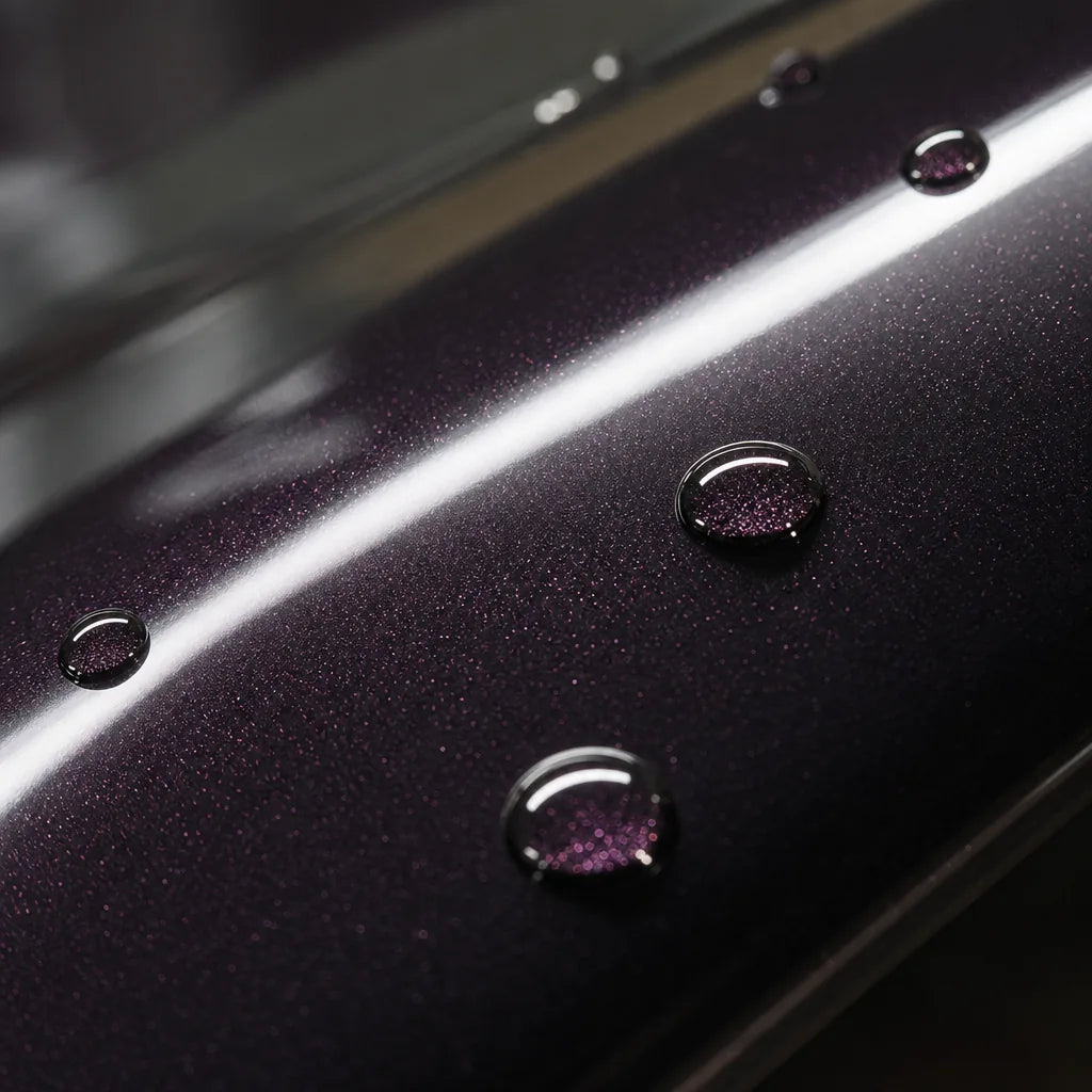 Close-up of Cuprite Red gloss colored PPF surface texture | Veloro