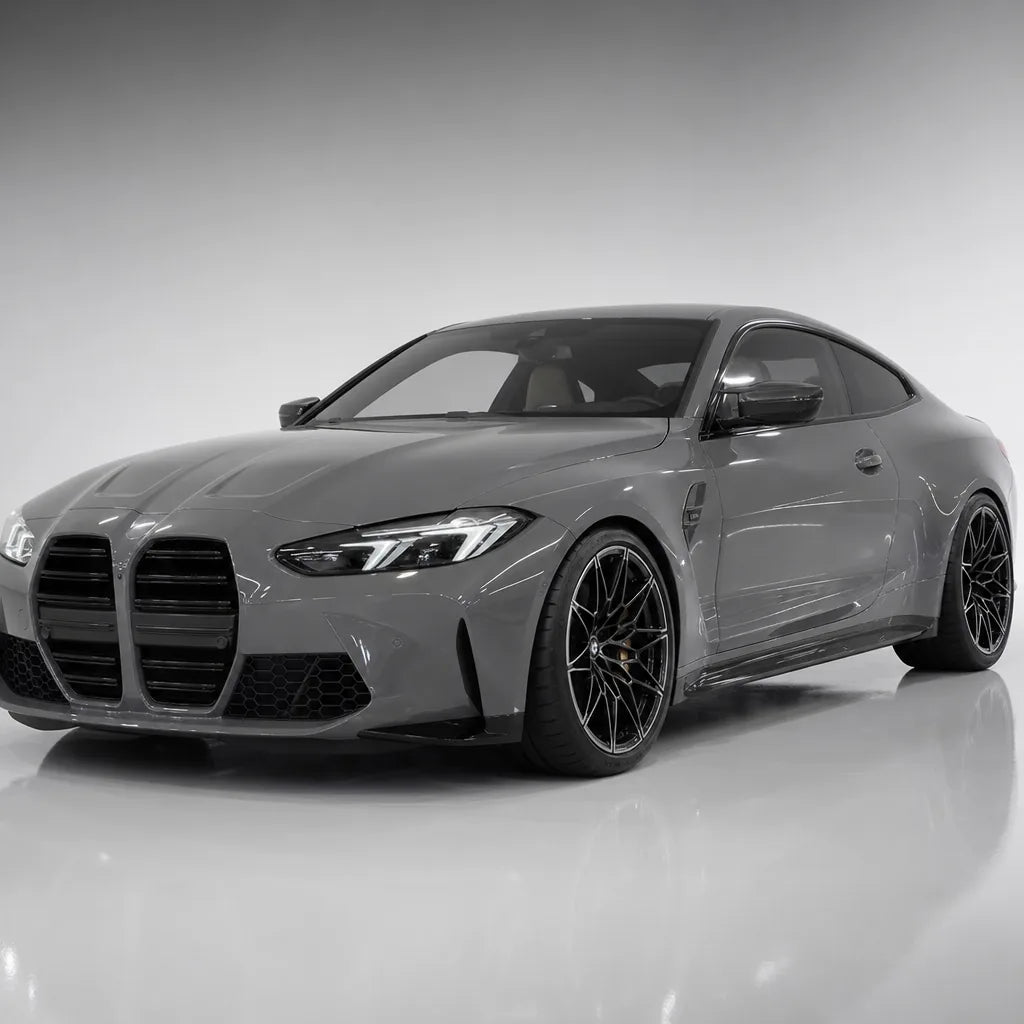 Dark Chalkn Grey gloss colored PPF wrapped on a BMW M4 | Veloro
