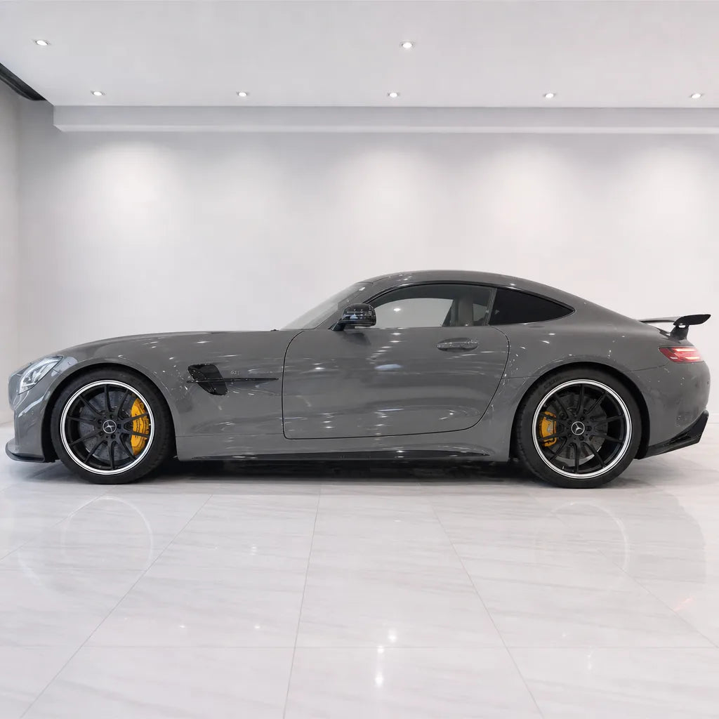 Dark Chalkn Grey gloss colored PPF wrapped on a Mercedes-AMG GT side profile | Veloro