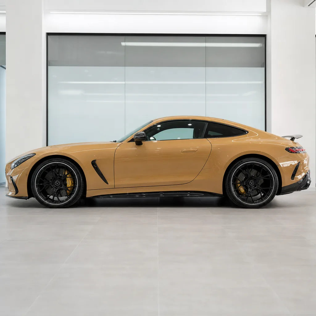 Desert Storm gloss colored PPF wrapped on a Mercedes-AMG GT side profile | Veloro
