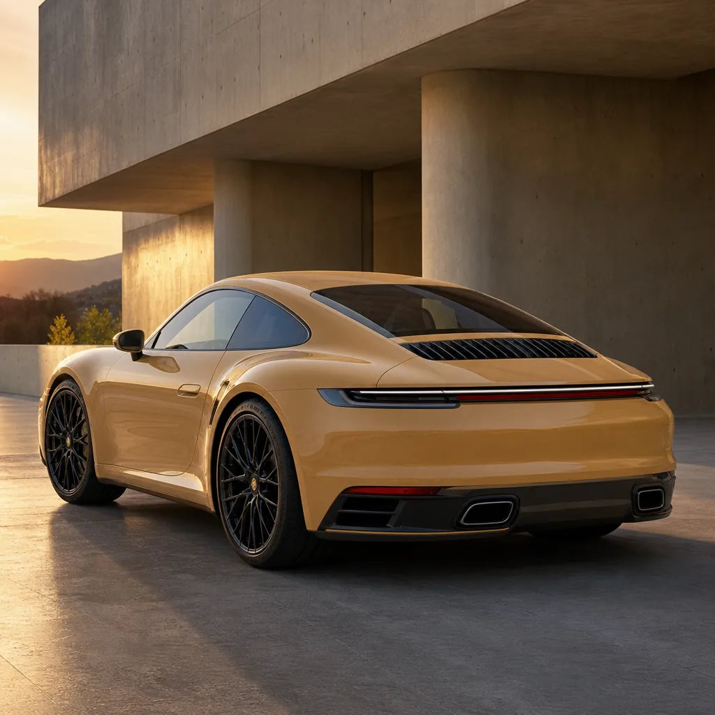 Luxury car wrapped in Desert Storm gloss colored PPF at golden hour | Veloro