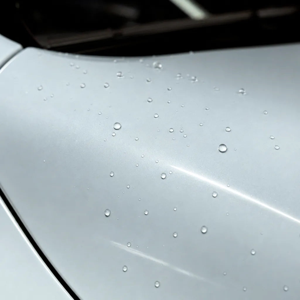 Close-up of Diamond White Gold gloss colored PPF surface texture | Veloro