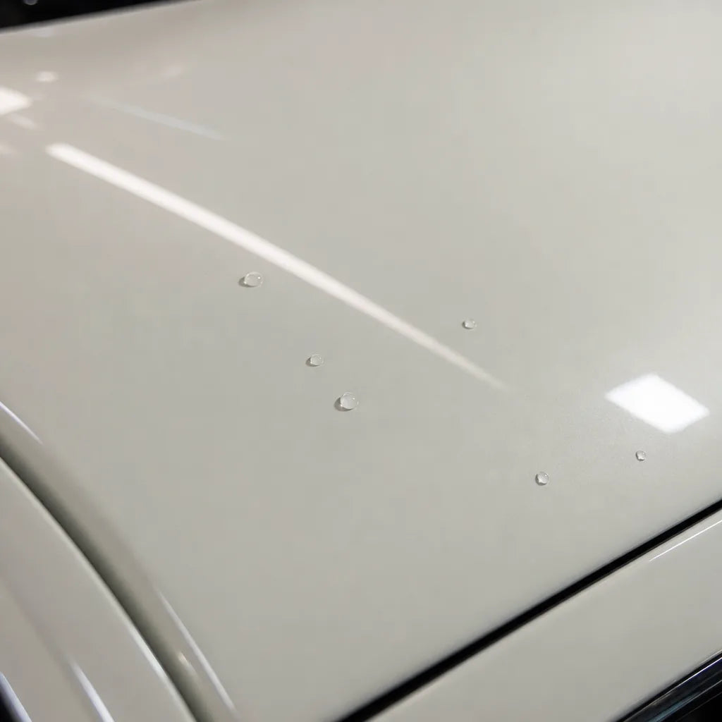 Close-up of Elegant White gloss colored PPF surface texture | Veloro