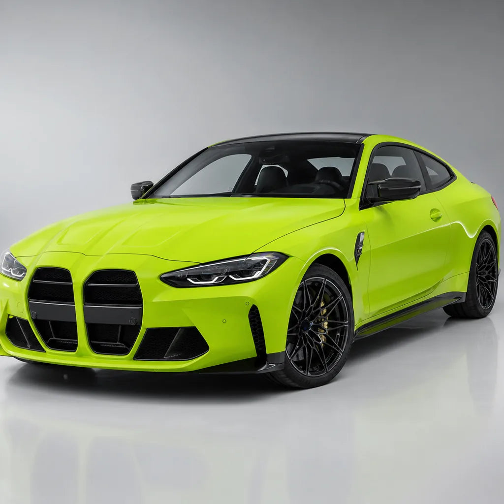 Fluorescent Neon Yellow gloss colored PPF wrapped on a BMW M4 | Veloro