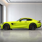 Fluorescent Neon Yellow gloss colored PPF wrapped on a Mercedes-AMG GT side profile | Veloro