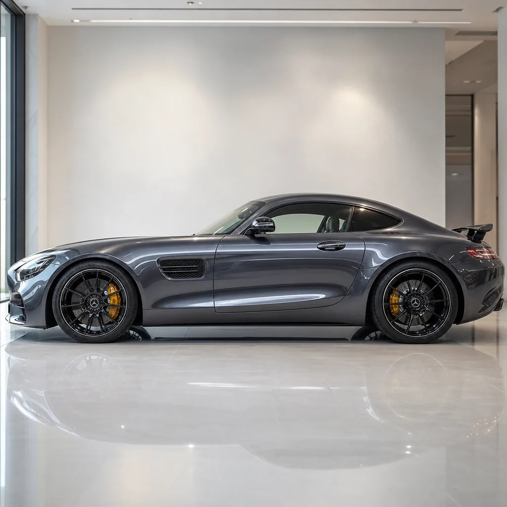 Galaxy Purple gloss colored PPF wrapped on a Mercedes-AMG GT side profile | Veloro