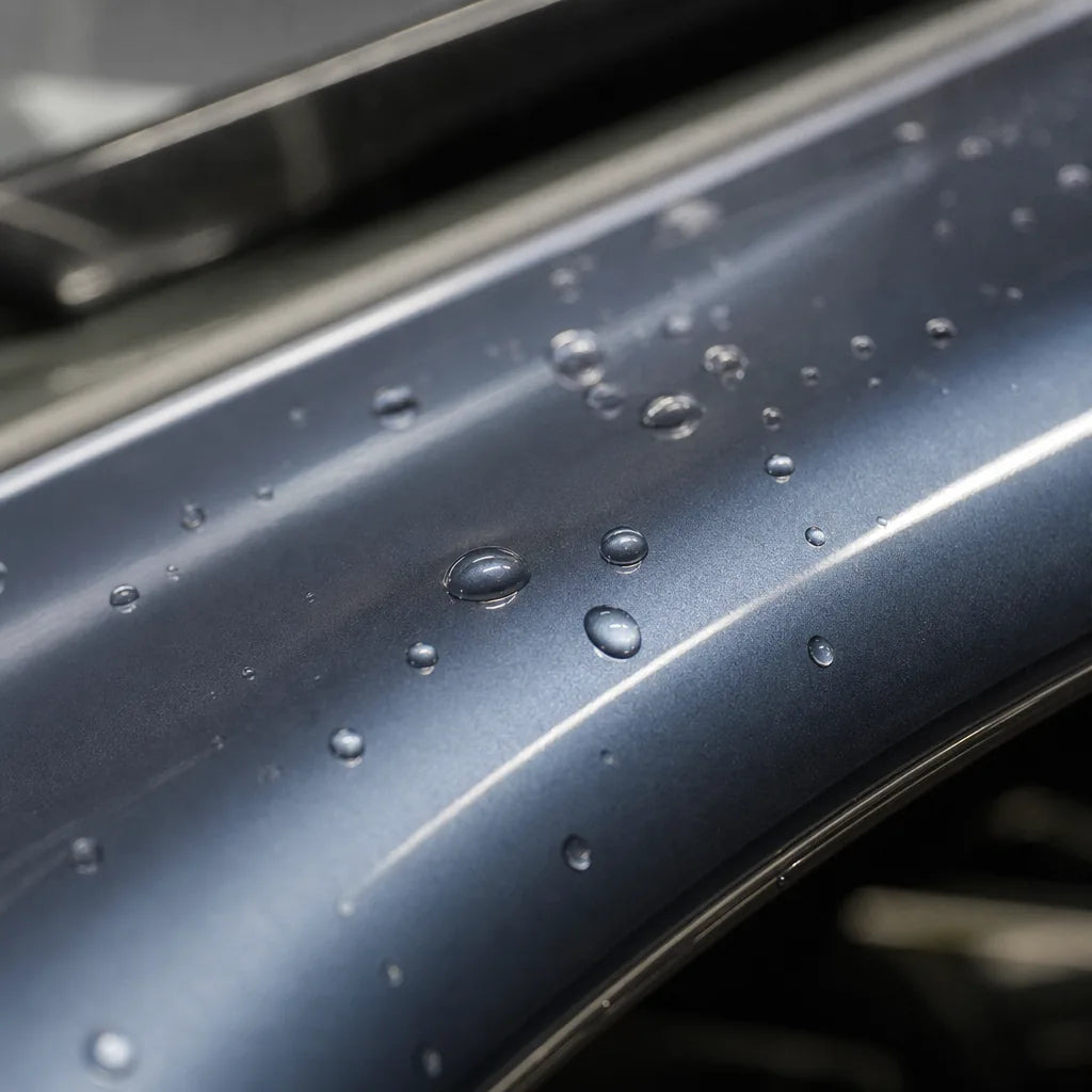Close-up of Glacier Blue gloss colored PPF surface texture | Veloro