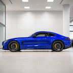 Glass Blue gloss colored PPF wrapped on a Mercedes-AMG GT side profile | Veloro