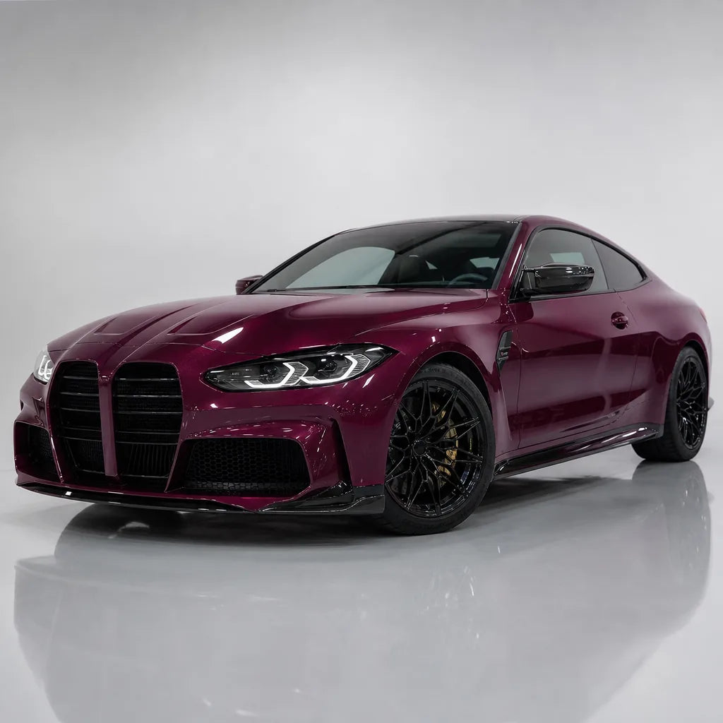 Glazed Tata Red gloss colored PPF wrapped on a BMW M4 | Veloro