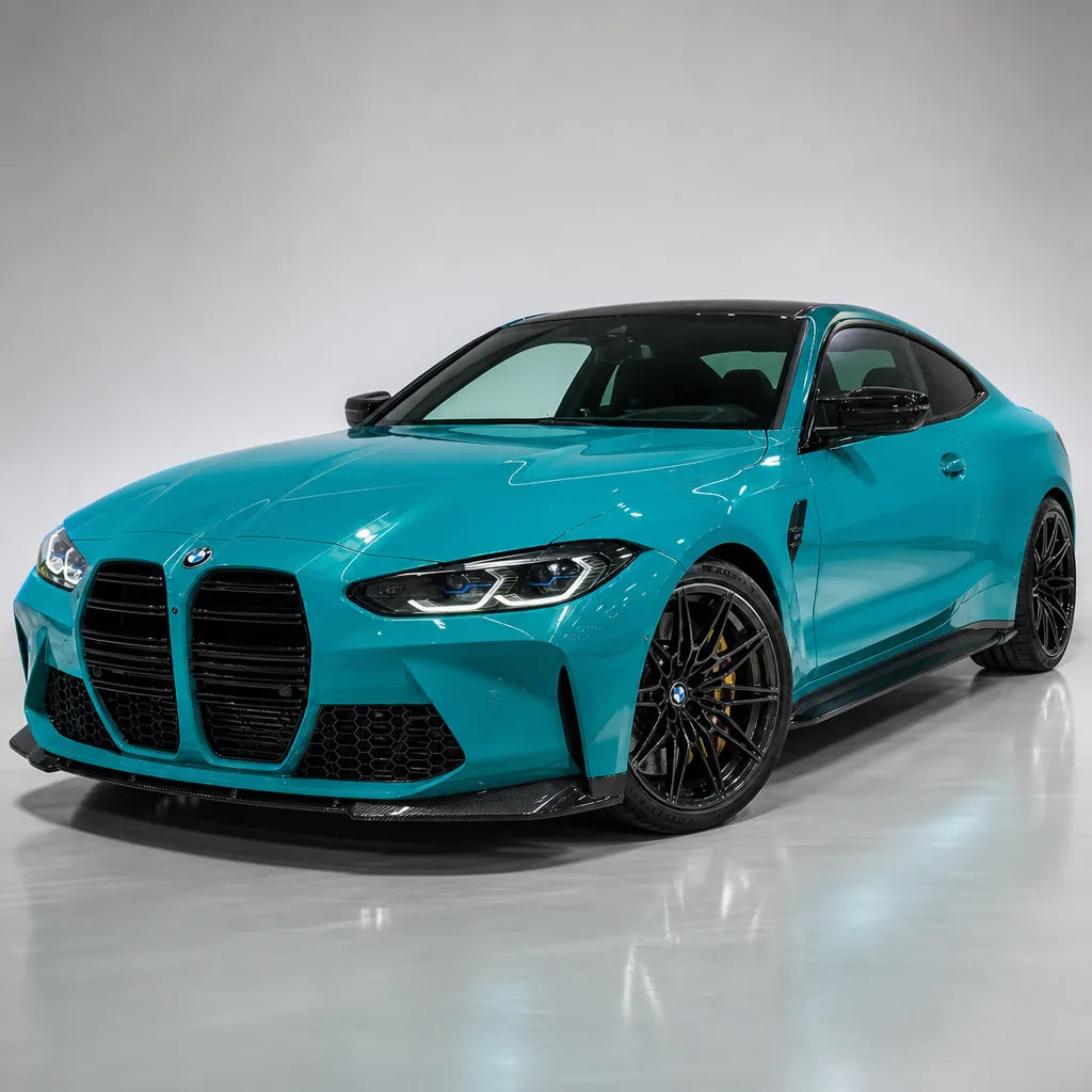 Gulf Blue gloss colored PPF wrapped on a BMW M4 | Veloro