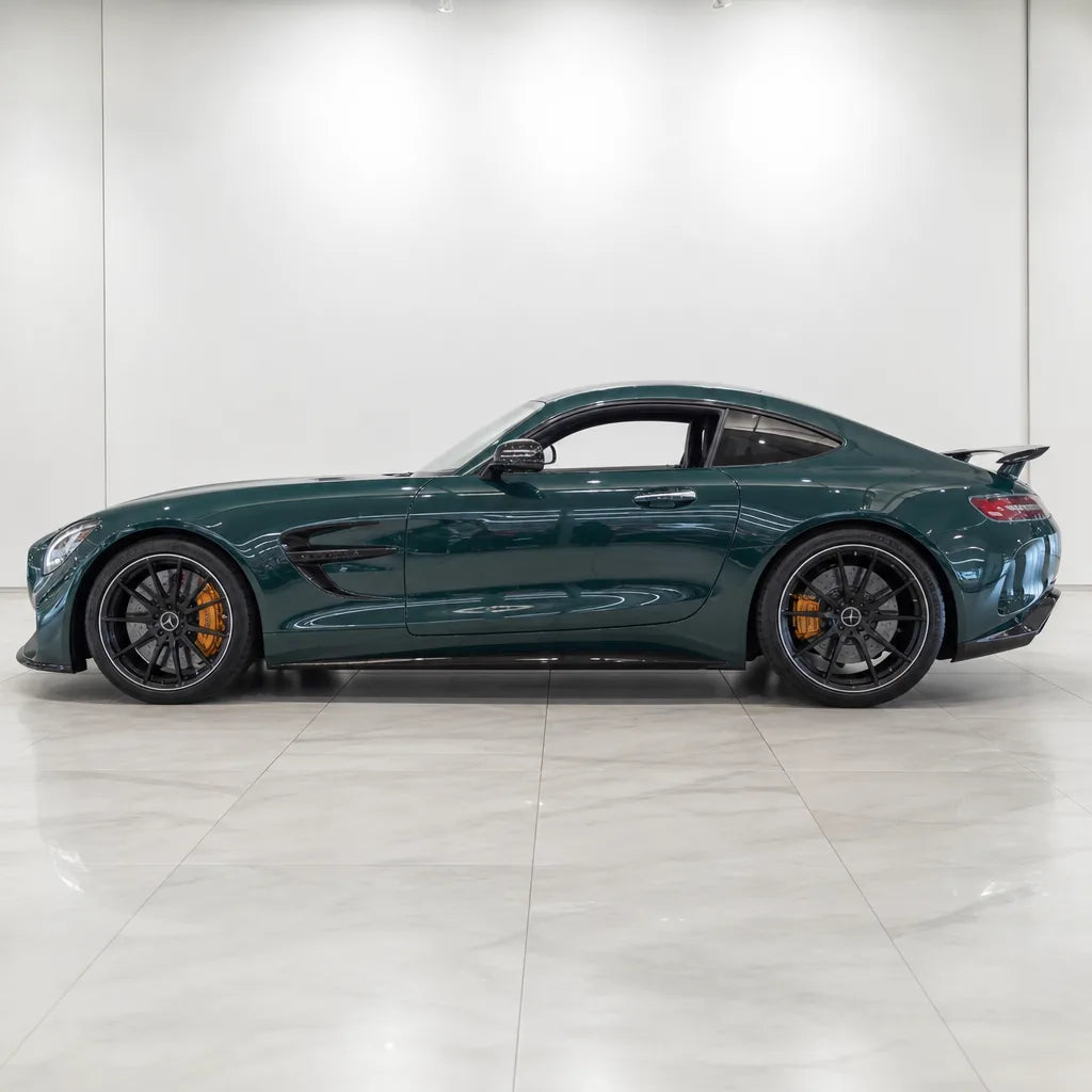 Hell Green gloss colored PPF wrapped on a Mercedes-AMG GT side profile | Veloro