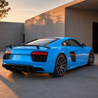 Luxury car wrapped in Ice Cream Blue gloss colored PPF at golden hour | Veloro