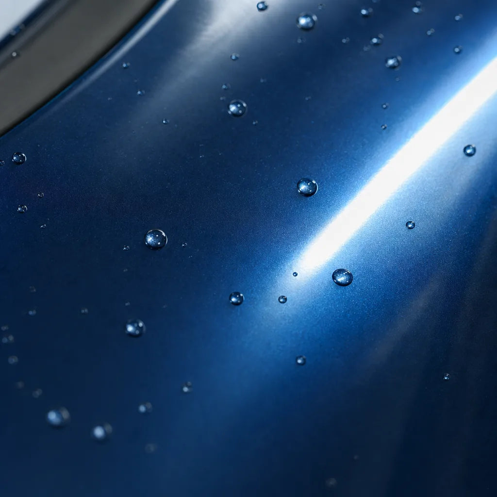 Close-up of Indigo Blue gloss colored PPF surface texture | Veloro