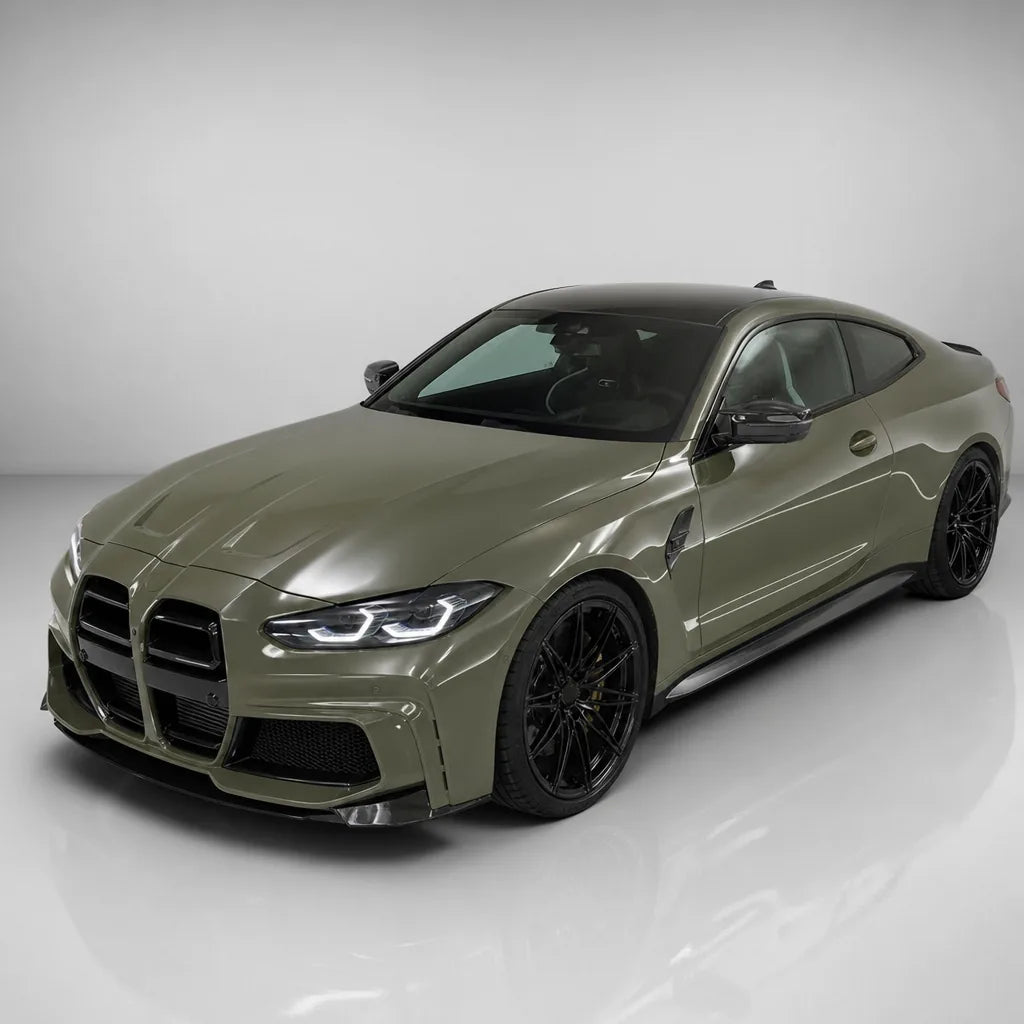 Khaki Green PPF gloss colored PPF wrapped on a BMW M4 | Veloro