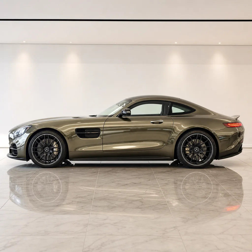 Liquid Metallic Bronze gloss colored PPF wrapped on a Mercedes-AMG GT side profile | Veloro