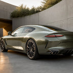 Luxury car wrapped in Liquid Metallic Coffee Grey gloss colored PPF at golden hour | Veloro