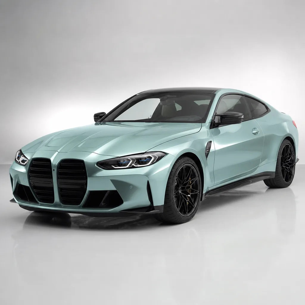 Liquid Metallic Grace Green gloss colored PPF wrapped on a BMW M4 | Veloro