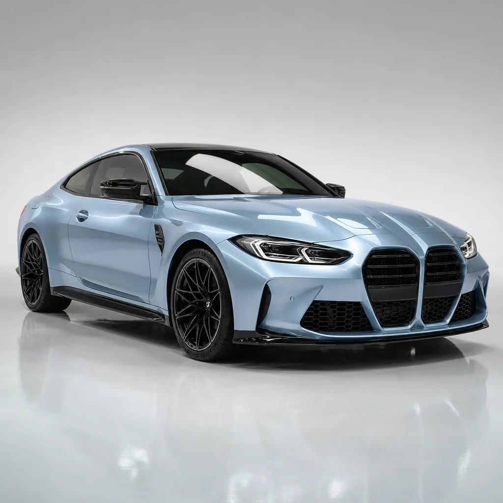 Liquid Metallic Grayish Blue gloss colored PPF wrapped on a BMW M4 | Veloro