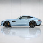 Liquid Metallic Grayish Blue gloss colored PPF wrapped on a Mercedes-AMG GT side profile | Veloro