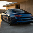 Luxury car wrapped in Liquid Metallic Interstellar Blue gloss colored PPF at golden hour | Veloro