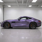 Liquid Metallic Loganberry gloss colored PPF wrapped on a Mercedes-AMG GT side profile | Veloro