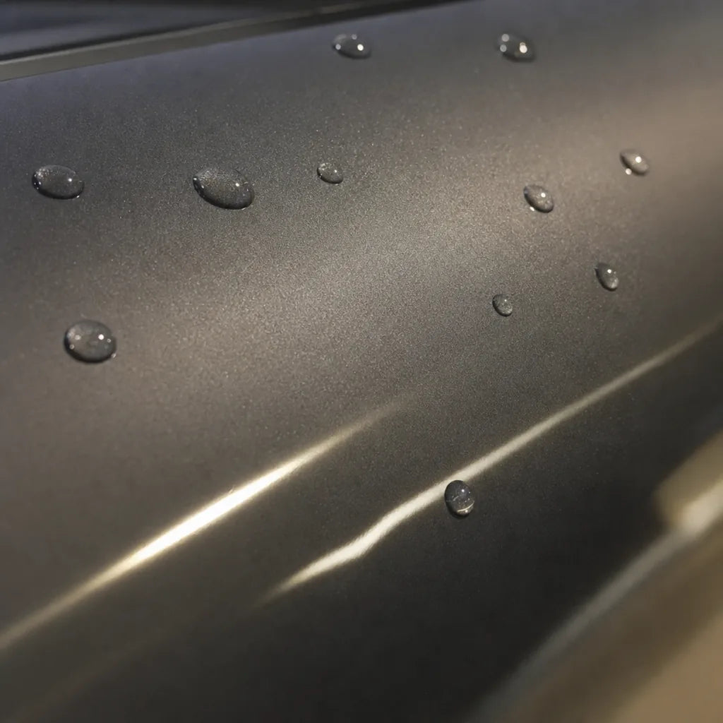Close-up of Liquid Metallic Silver gloss colored PPF surface texture | Veloro