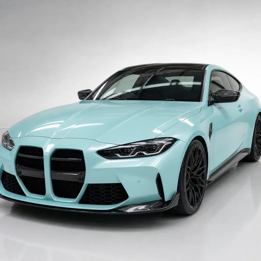 Liquid Metallic Stratosphere Blue gloss colored PPF wrapped on a BMW M4 | Veloro