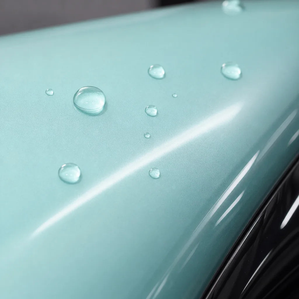 Close-up of Liquid Metallic Stratosphere Blue gloss colored PPF surface texture | Veloro