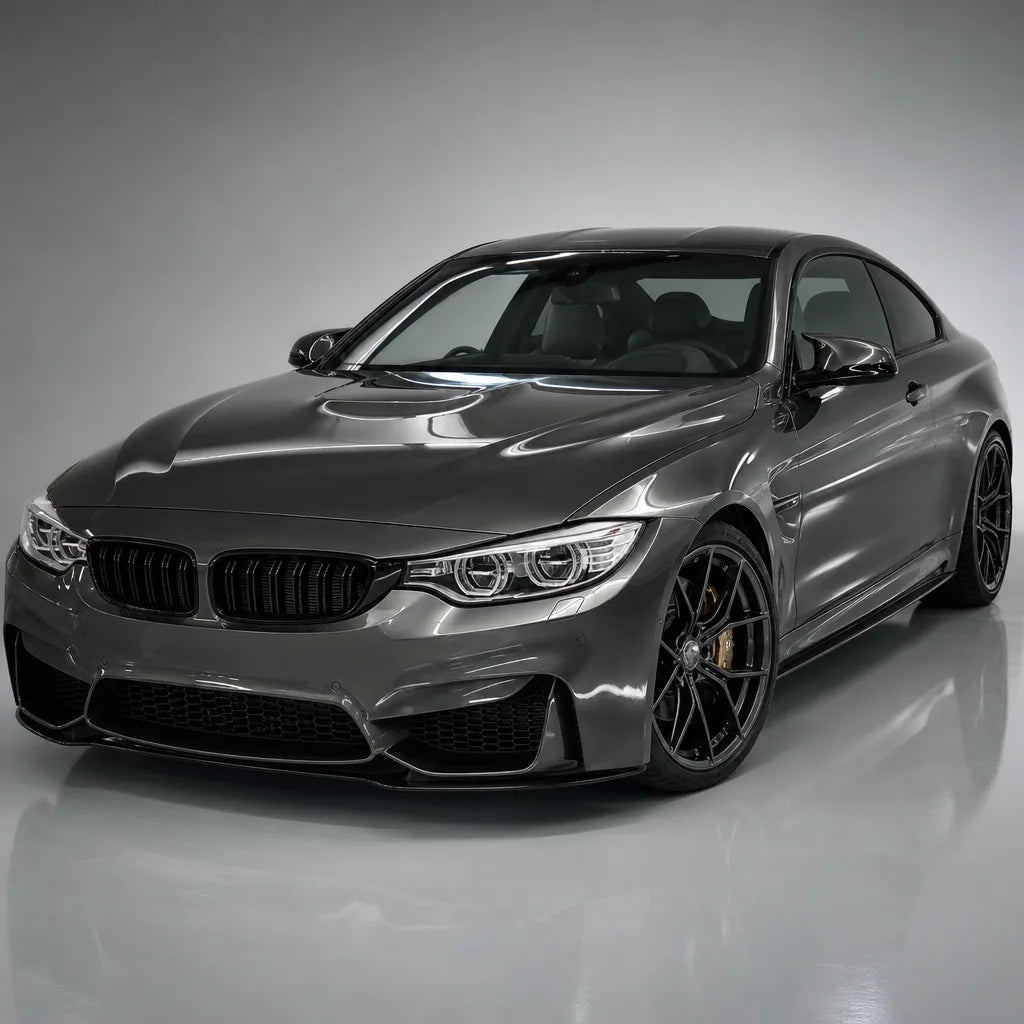 Liquid Metallic Titanium Grey gloss colored PPF wrapped on a BMW M4 | Veloro