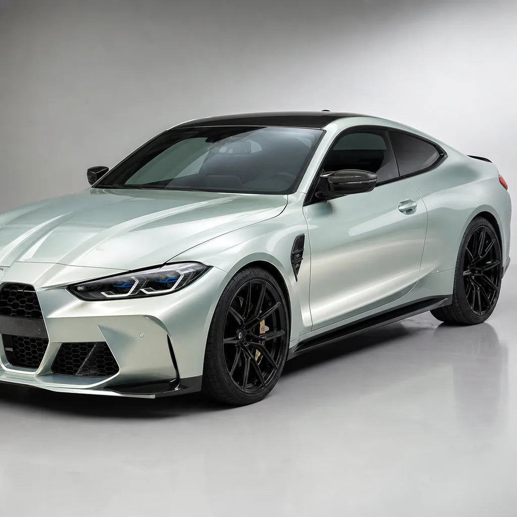 Liquid Metallic Titanium Silver gloss colored PPF wrapped on a BMW M4 | Veloro