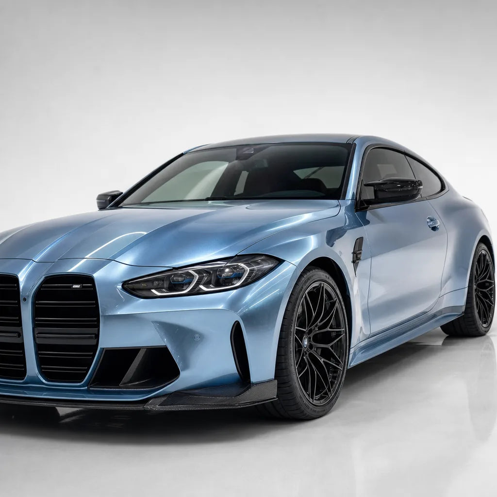 Liquid Metallic Tungsten Blue gloss colored PPF wrapped on a BMW M4 | Veloro
