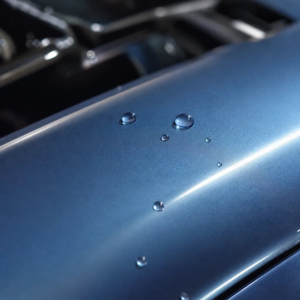 Close-up of Liquid Metallic Tungsten Blue gloss colored PPF surface texture | Veloro