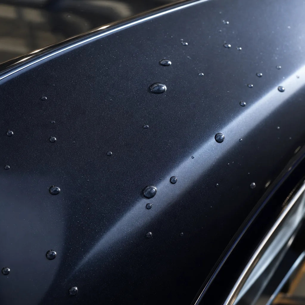 Close-up of Metallic Antarctic Star Blue gloss colored PPF surface texture | Veloro