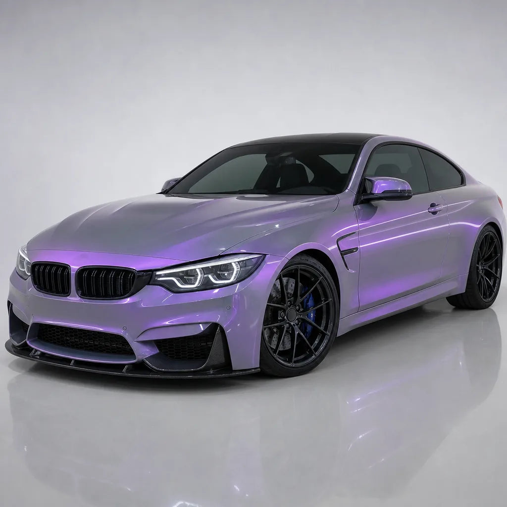 Metallic Chameleon Candy Grey Purple Color PPF gloss colored PPF wrapped on a BMW M4 | Veloro