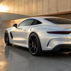 Luxury car wrapped in Metallic Chameleon Gold White gloss colored PPF at golden hour | Veloro