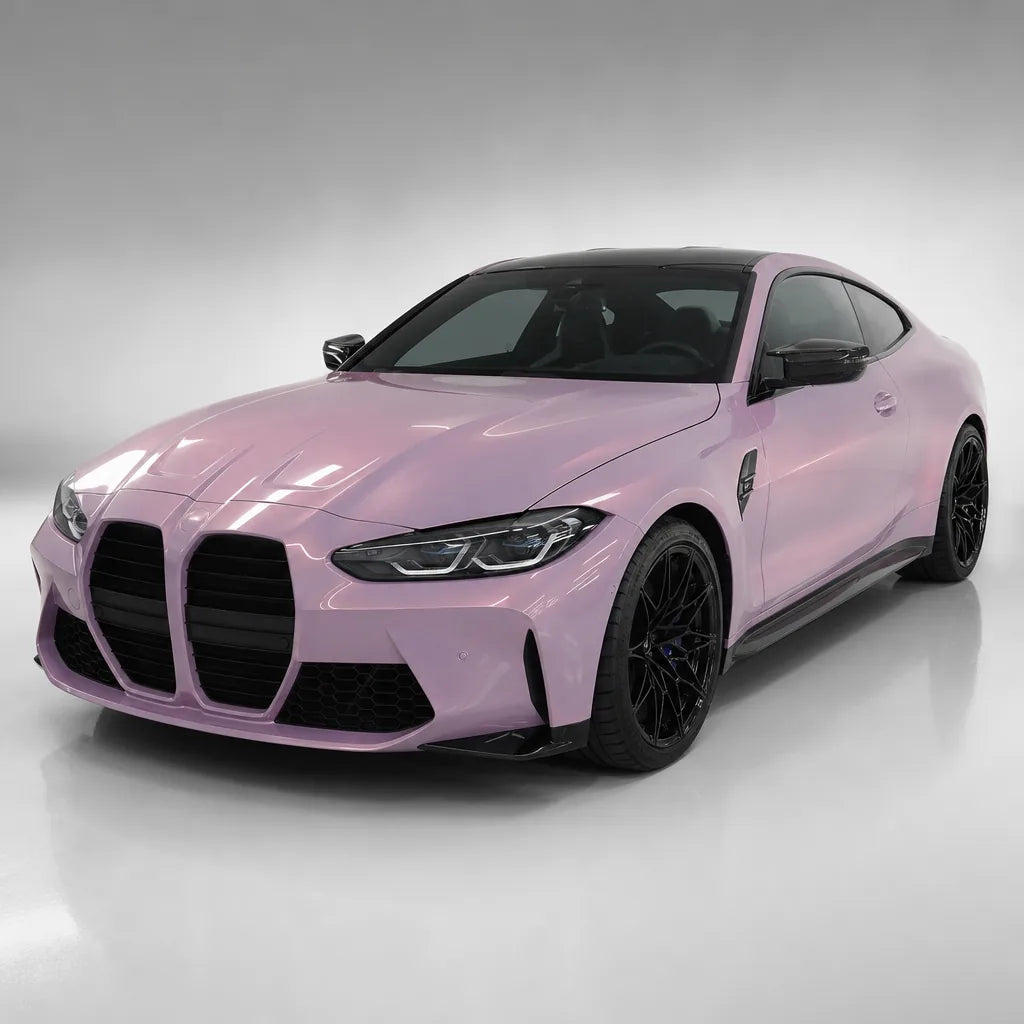Metallic Chameleon Pink gloss colored PPF wrapped on a BMW M4 | Veloro