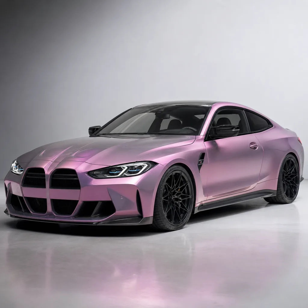 Metallic Chameleon Pink Grey Color PPF gloss colored PPF wrapped on a BMW M4 | Veloro