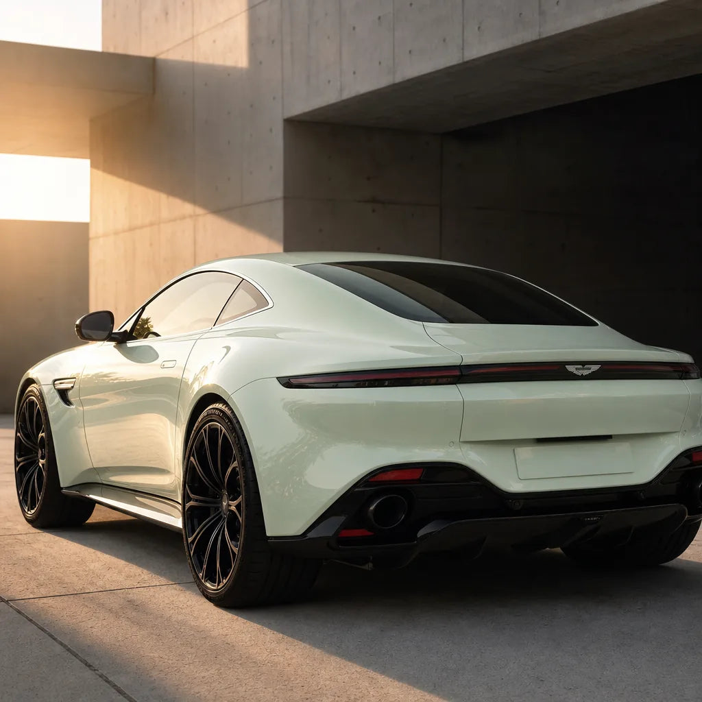 Luxury car wrapped in Metallic Chameleon White Purple gloss colored PPF at golden hour | Veloro